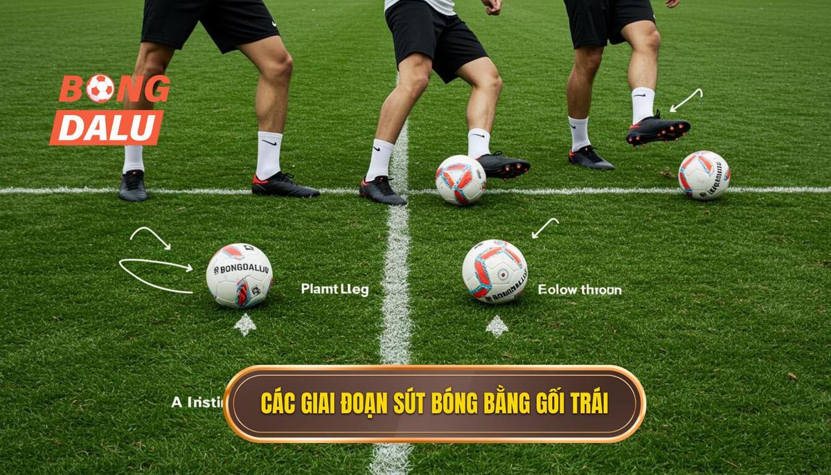 Các giai đoạn thực hiện Kỹ thuật sút bóng bằng đầu gối trái